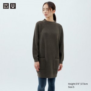 Sukienka Damskie Uniqlo Mock Neck Long-Sleeve Oliwkowe,Uniqlo Polska | G657031