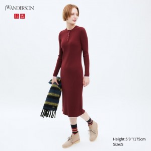 Sukienka Damskie Uniqlo Ribbed Long-Sleeve Knit Czerwone,Uniqlo Polska | U821760