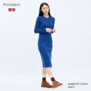 Sukienka Damskie Uniqlo Ribbed Long-Sleeve Knit Niebieskie,Uniqlo Polska | E624091