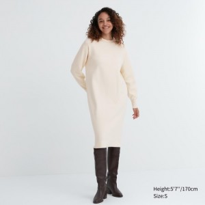 Sukienka Damskie Uniqlo Souffle Yarn Long-Sleeve Białe,Uniqlo Polska | I821259