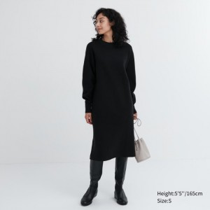 Sukienka Damskie Uniqlo Souffle Yarn Long-Sleeve Czarne,Uniqlo Polska | H670296
