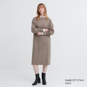 Sukienka Damskie Uniqlo Souffle Yarn Long-Sleeve Beżowe,Uniqlo Polska | P279320