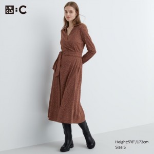 Sukienka Damskie Uniqlo Wrap Long-Sleeve Brązowe,Uniqlo Polska | K397857