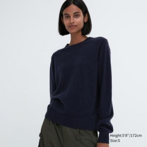 Sweter Damskie Uniqlo Cashmere Crew Neck Long-Sleeve Granatowe,Uniqlo Polska | M308044