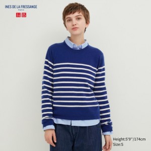 Sweter Damskie Uniqlo Cashmere Striped Crew Neck Long-Sleeve Niebieskie,Uniqlo Polska | F269544