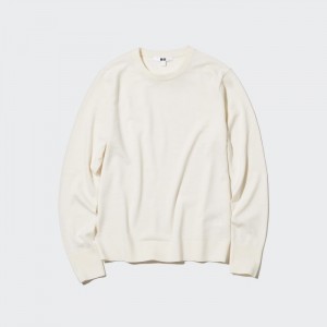 Sweter Damskie Uniqlo Extra Fine Merino Crew Neck Long-Sleeve Białe,Uniqlo Polska | X709036