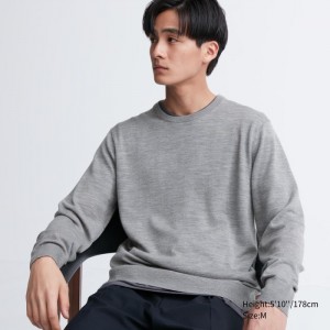 Sweter Damskie Uniqlo Extra Fine Merino Crew Neck Long-Sleeve Szare,Uniqlo Polska | A157087