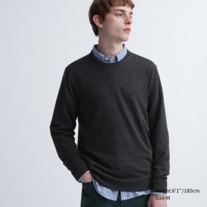 Sweter Damskie Uniqlo Extra Fine Merino Crew Neck Long-Sleeve Ciemny Szare,Uniqlo Polska | Q431592