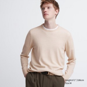 Sweter Damskie Uniqlo Extra Fine Merino Crew Neck Long-Sleeve Natural,Uniqlo Polska | H624588