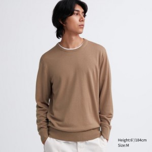 Sweter Damskie Uniqlo Extra Fine Merino Crew Neck Long-Sleeve Beżowe,Uniqlo Polska | Z924427