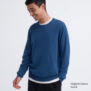 Sweter Damskie Uniqlo Extra Fine Merino Crew Neck Long-Sleeve Niebieskie,Uniqlo Polska | U450074