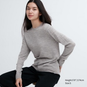 Sweter Damskie Uniqlo Extra Fine Merino Crew Neck Long-Sleeve Szare,Uniqlo Polska | P921331