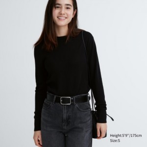 Sweter Damskie Uniqlo Extra Fine Merino Crew Neck Long-Sleeve Czarne,Uniqlo Polska | O310716