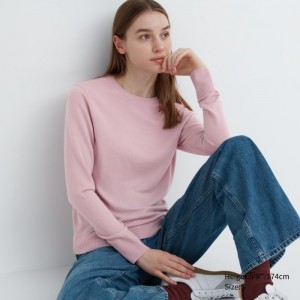 Sweter Damskie Uniqlo Extra Fine Merino Crew Neck Long-Sleeve Różowe,Uniqlo Polska | P629572