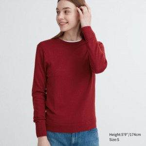 Sweter Damskie Uniqlo Extra Fine Merino Crew Neck Long-Sleeve Czerwone,Uniqlo Polska | P023815
