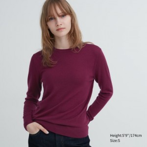 Sweter Damskie Uniqlo Extra Fine Merino Crew Neck Long-Sleeve Wine,Uniqlo Polska | E345894