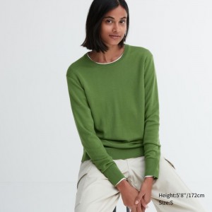 Sweter Damskie Uniqlo Extra Fine Merino Crew Neck Long-Sleeve Zielone,Uniqlo Polska | J419660