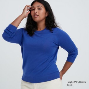 Sweter Damskie Uniqlo Extra Fine Merino Crew Neck Long-Sleeve Niebieskie,Uniqlo Polska | E878347