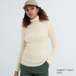 Sweter Damskie Uniqlo Extra Fine Merino Ribbed Turtleneck Long-Sleeve Białe,Uniqlo Polska | H987260