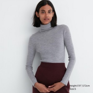 Sweter Damskie Uniqlo Extra Fine Merino Ribbed Turtleneck Long-Sleeve Szare,Uniqlo Polska | D743731