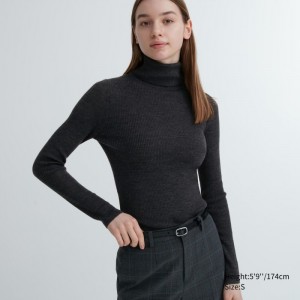 Sweter Damskie Uniqlo Extra Fine Merino Ribbed Turtleneck Long-Sleeve Ciemny Szare,Uniqlo Polska | V049583