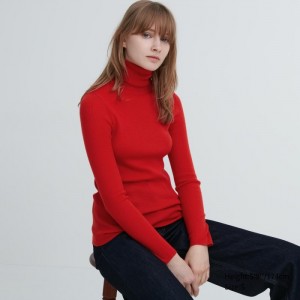 Sweter Damskie Uniqlo Extra Fine Merino Ribbed Turtleneck Long-Sleeve Czerwone,Uniqlo Polska | H919734