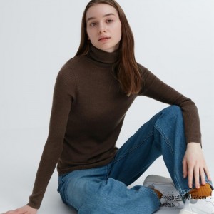 Sweter Damskie Uniqlo Extra Fine Merino Ribbed Turtleneck Long-Sleeve Ciemny Brązowe,Uniqlo Polska | J501591