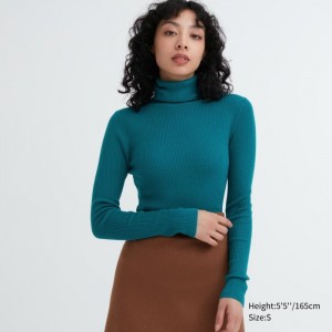 Sweter Damskie Uniqlo Extra Fine Merino Ribbed Turtleneck Long-Sleeve Zielone,Uniqlo Polska | M351531