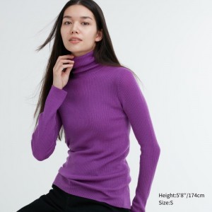 Sweter Damskie Uniqlo Extra Fine Merino Ribbed Turtleneck Long-Sleeve Fioletowe,Uniqlo Polska | B969162