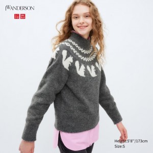 Sweter Damskie Uniqlo Jacquard Crew Neck Long-Sleeve Szare,Uniqlo Polska | A618921