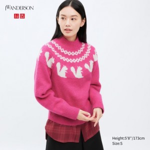 Sweter Damskie Uniqlo Jacquard Crew Neck Long-Sleeve Różowe,Uniqlo Polska | B933654