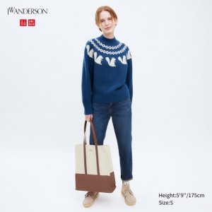 Sweter Damskie Uniqlo Jacquard Crew Neck Long-Sleeve Niebieskie,Uniqlo Polska | L658596
