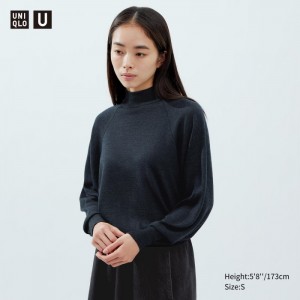 Sweter Damskie Uniqlo Merino Blend Volume Long-Sleeve Niebieskie,Uniqlo Polska | X965087