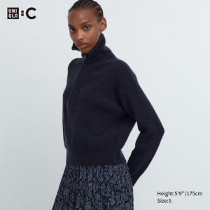 Sweter Damskie Uniqlo Premium Lambswool Half-Zip Long-Sleeve Granatowe,Uniqlo Polska | J223469