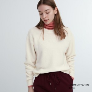 Sweter Damskie Uniqlo Premium Lambswool Crew Neck Long-Sleeve Białe,Uniqlo Polska | J590771