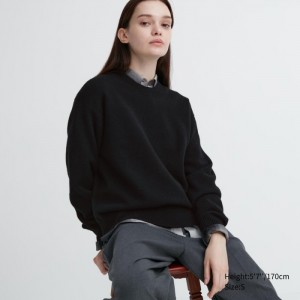 Sweter Damskie Uniqlo Premium Lambswool Crew Neck Long-Sleeve Czarne,Uniqlo Polska | L046143