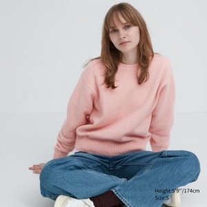 Sweter Damskie Uniqlo Premium Lambswool Crew Neck Long-Sleeve Różowe,Uniqlo Polska | R077604