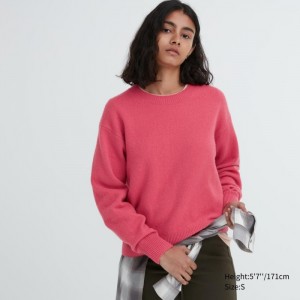 Sweter Damskie Uniqlo Premium Lambswool Crew Neck Long-Sleeve Różowe,Uniqlo Polska | Z724371