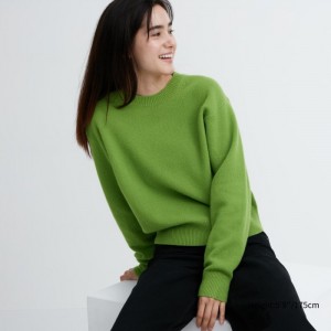 Sweter Damskie Uniqlo Premium Lambswool Crew Neck Long-Sleeve Zielone,Uniqlo Polska | R074376