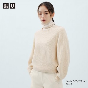 Sweter Damskie Uniqlo Premium Lambswool Volume Long-Sleeve Białe,Uniqlo Polska | F974605