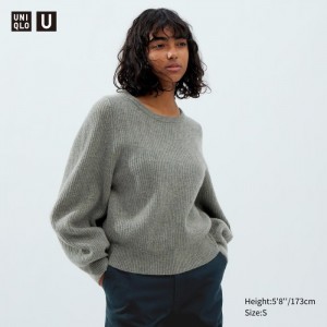 Sweter Damskie Uniqlo Premium Lambswool Volume Long-Sleeve Szare,Uniqlo Polska | V665202