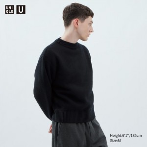 Sweter Damskie Uniqlo Premium Lambswool Low Gauge Crew Neck Czarne,Uniqlo Polska | S978616