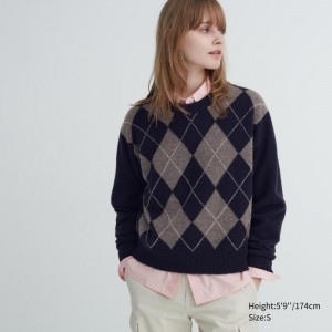 Sweter Damskie Uniqlo Premium Lambswool Long-Sleeve Crew Neck Granatowe,Uniqlo Polska | H716776