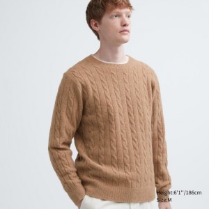 Sweter Damskie Uniqlo Souffle Yarn Cable Crew Neck Long-Sleeve Beżowe,Uniqlo Polska | S692655