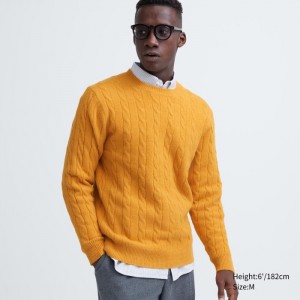 Sweter Damskie Uniqlo Souffle Yarn Cable Crew Neck Long-Sleeve Żółte,Uniqlo Polska | S384876