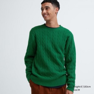 Sweter Damskie Uniqlo Souffle Yarn Cable Crew Neck Long-Sleeve Zielone,Uniqlo Polska | N329481