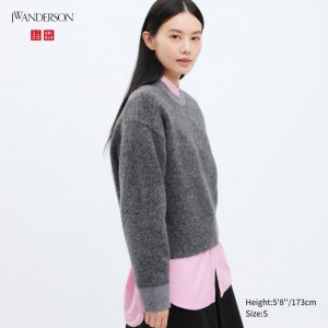 Sweter Damskie Uniqlo Souffle Yarn Crew Neck Long-Sleeve Szare,Uniqlo Polska | W723429