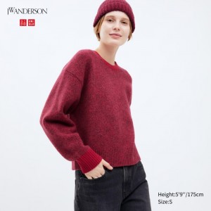 Sweter Damskie Uniqlo Souffle Yarn Crew Neck Long-Sleeve Czerwone,Uniqlo Polska | N771951