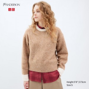 Sweter Damskie Uniqlo Souffle Yarn Crew Neck Long-Sleeve Beżowe,Uniqlo Polska | V417016
