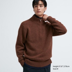 Sweter Damskie Uniqlo Souffle Yarn Half-Zip Long-Sleeve Brązowe,Uniqlo Polska | W808071